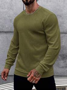 Manfinity Homme Nam Màu thuần Vòng cổ Thon gọn Giải trí Áo nỉ - màu xanh lá - Xem 4