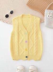 New Autumn/winter Infant Yellow Color Cardigan With Colored Buttons - Yellow - View 1