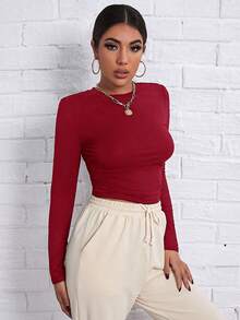 SHEIN Essnce 女士純色t恤 - 玫瑰紅 - 查看 3