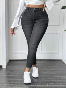SHEIN EZwear Kích thước lớn Quần jean ôm - màu đen - Xem 6