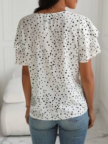 EMERY ROSE Women's Polka Dot Printed Short Sleeve Shirt - White - View 2