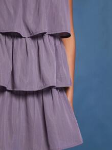 L'Amorae Solid Ruffle Hem Halter Neck Fashion Dress - Purple - View 5