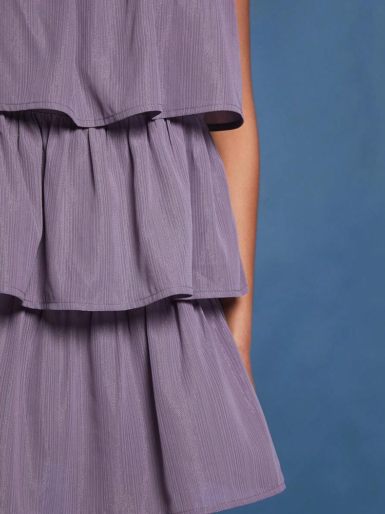 Solid Ruffle Hem Halter Neck Fashion Dress