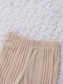 女婴 2 件套灰色针织面料可爱休闲 Y2k 喇叭裤套装，适合秋冬季户外派对、节日和生日庆祝活动 - 杏色 - 查看 6