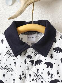 Em bé Con trai Giải trí Núi & Gấu In Tay áo dài Và Quần Bộ , Mặc hàng ngày Đối với Mùa Thu /đông - Xanh đậm - Xem 3