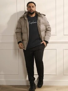 Manfinity VCAY Men's Plus Size Woven Casual Hooded Padded Coat, For Fall Winter - Multicolor - View 4