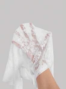 SHEIN MOD 女式純色蕾絲上衣,配有領帶領和羊脂袖 - 白色 - 查看 6