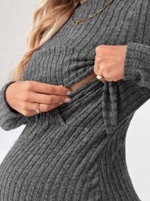 SHEIN 孕婦半高領長袖肋針哺乳裙