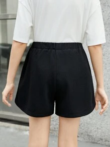 Girls' Loose Fit Casual Shorts With Letter Print