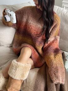 DAZY Ladies' Drop Shoulder Gradient Sweater Pullover - Maroon - View 2