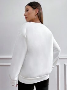 SHEIN Unity Tiếng Anh In thư Vòng cổ Áo nỉ - trắng - Xem 2