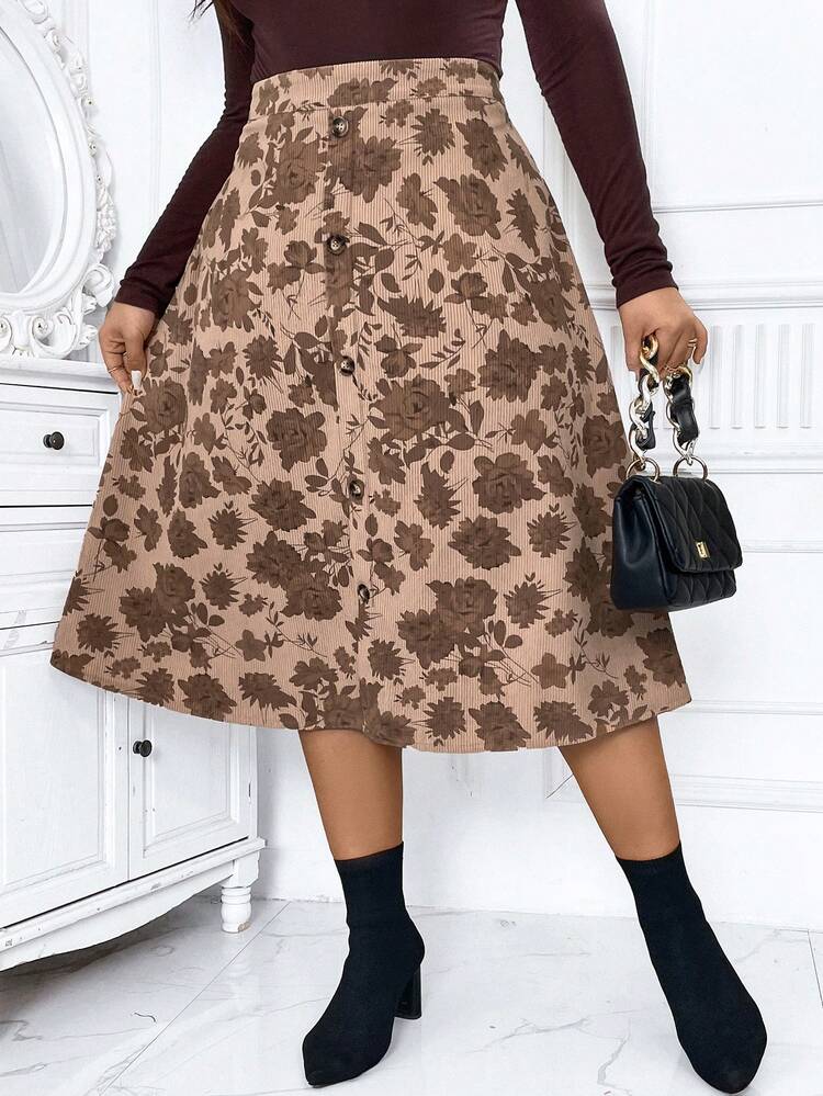 Women'S All-Over Flower Print Skirt Fall Cloth For Women