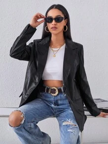 Aveloria Women's Faux Crocodile Skin Pattern Pu Suit Jacket