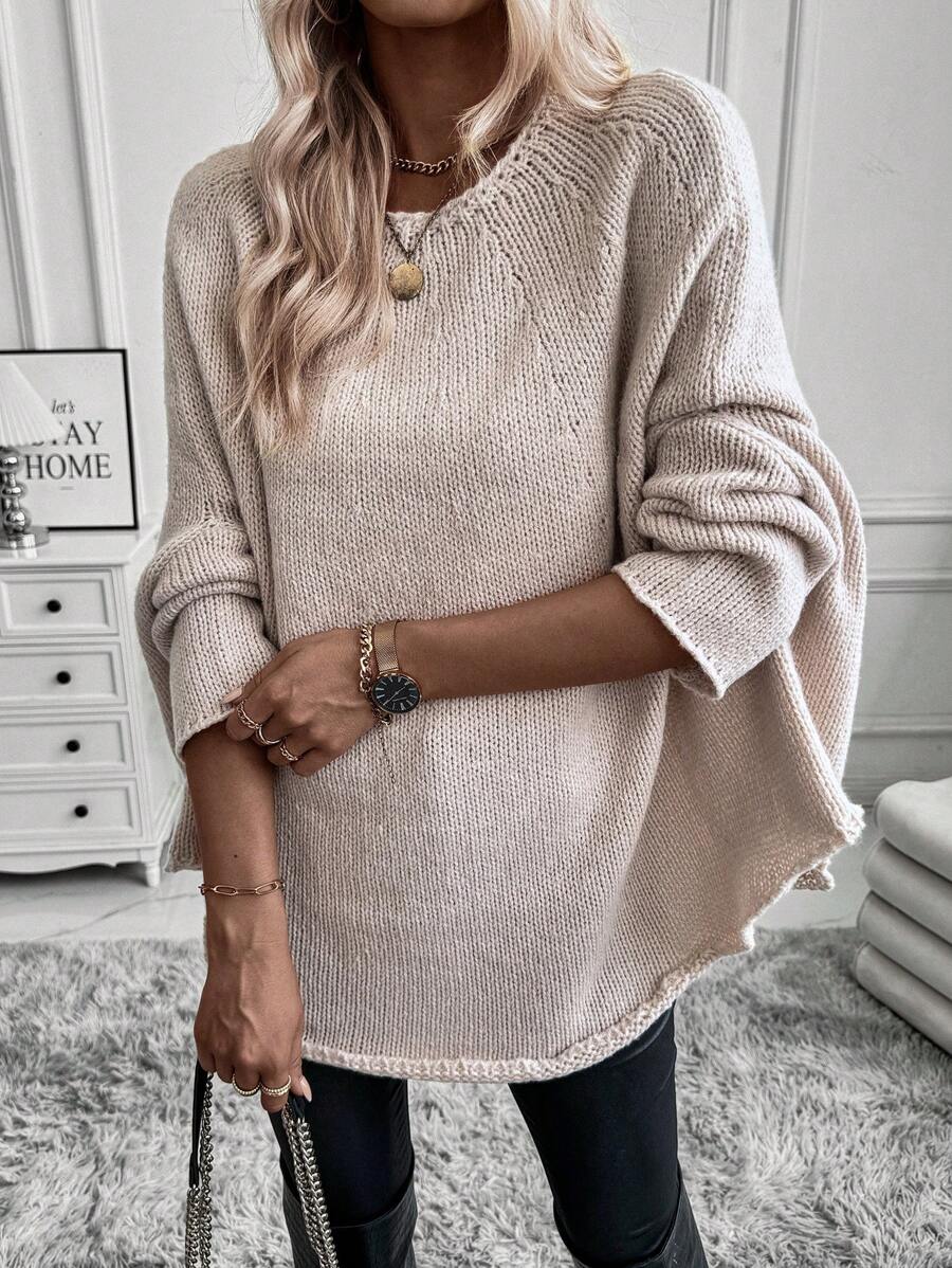 SHEIN LUNE Của phụ nữ Màu thuần Áo len Cape - Màu be - Xem 1