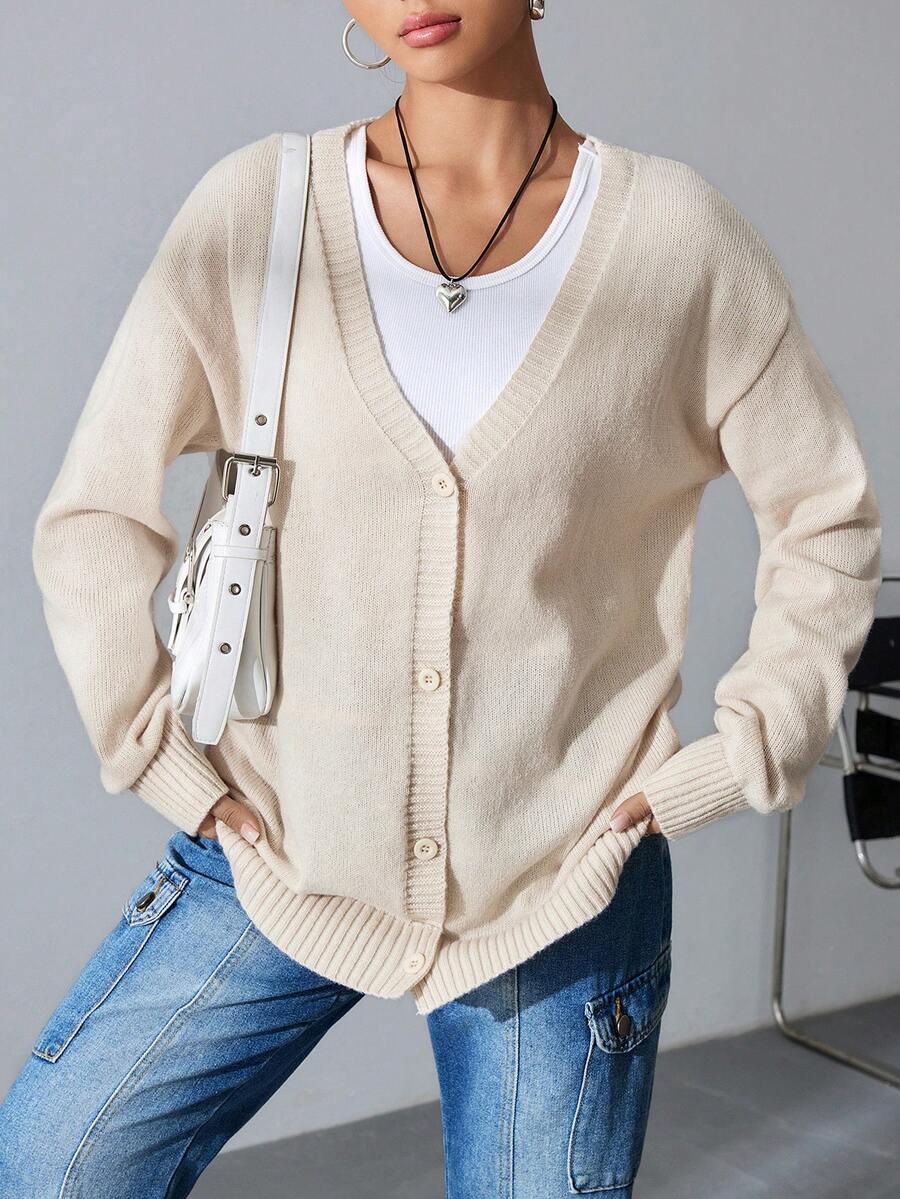 SHEIN Unity Cárdigan De Botones Sólido Para Mujeres - Albaricoque - Ver 1