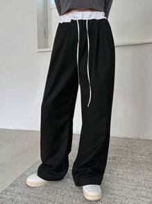 DAZY Calças Compridas Femininas Coloridas Com Cordão Na Cintura - Preto - Ver 5