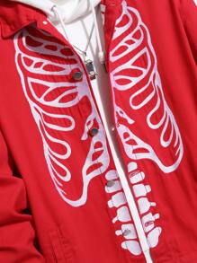 Manfinity LEGND Men's Loose Fit Skull Skeleton Printed Denim Jacket - Red - View 3