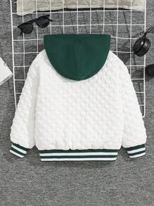 SHEIN Toddler Boys' Casual Comfortable English Embroidery Pattern Color Block Hooded Fleece Jacket