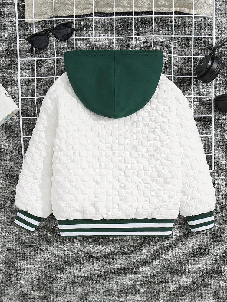 Toddler Boys' Casual Comfortable English Embroidery Pattern Color Block Hooded Fleece Jacket