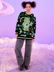 ROMWE X Care Bears 女士卡通圖案毛衣 - 綠色 - 查看 2