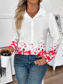SHEIN Clasi Heart Printed Shirt - White - View 6