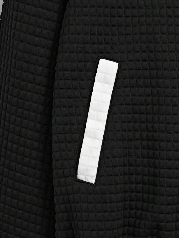 Oversized Men's Colorblock Striped Trim Drop Shoulder Varsity Jacket, For Fall Winter