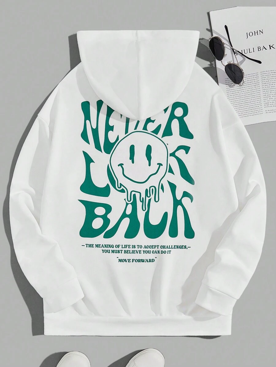 Manfinity RebelGame Nam Kích thước lớn Khuôn mặt hoạt hình In Đan Lỏng lẻo Hoodie - trắng - Xem 1