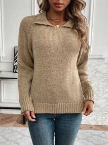 SHEIN LUNE Women's Raglan Sleeve Loose Casual Daily Sweater - Multicolor - View 1