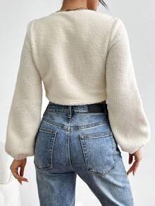 SHEIN Essnce 女款抽繩燈籠袖 T 卹 - 米色 - 查看 2