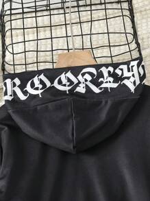 SHEIN 女童秋冬季印花文字設計休閒套裝2入組 - 卡其色 - 查看 8