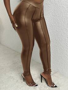 Slaydiva 女款純色緊身褲 - 棕色 - 查看 7