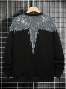 Manfinity LEGND 男士翅膀印花運動衫 - 黑色 - 查看 2