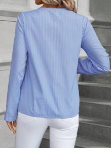 SHEIN Clasi Blusa Con Dobladillo Con Volantes Y Rayas Verticales Para Mujer - Azul - Ver 2