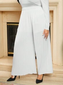 SHEIN SXY 大尺碼女士彈性褶皺腰帶褲 - 白色 - 查看 5
