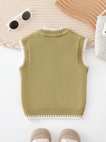 新款秋冬嬰兒男孩衣領毛線背心 - 綠色 - 查看 2