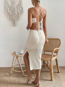 Breezaya Ausgeschnittenes Maxi-Sommerkleid mit Schlitz und Träger, Strandoutfit für Frauen