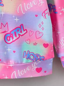 SHEIN 小女孩染色公主字母印花圓領運動衫,適用於秋冬季節 - 彩色 - 查看 5