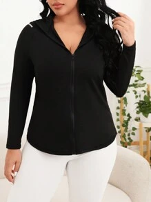 SHEIN Golf Casual Hơn Dây kéo áo có mũ Jacket thể thao - màu đen - Xem 1