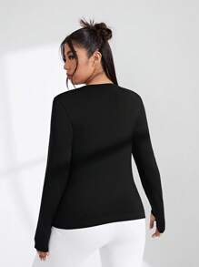 Daily&Casual Kích thước lớn Màu thuần Áo nỉ thể thao - màu đen - Xem 2