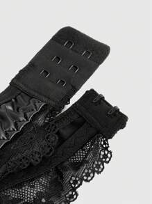 ROMWE Grunge Punk Women's Pu Leather Splice Lace Underwire Bra - Black - View 4