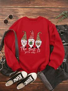 SHEIN LUNE 卡通印花常規版型抓絨衛衣 - 紅色 - 查看 1