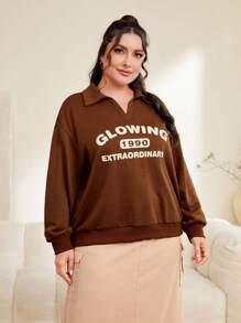 Mulvari 大尺碼女士字母印花下垂肩運動衫