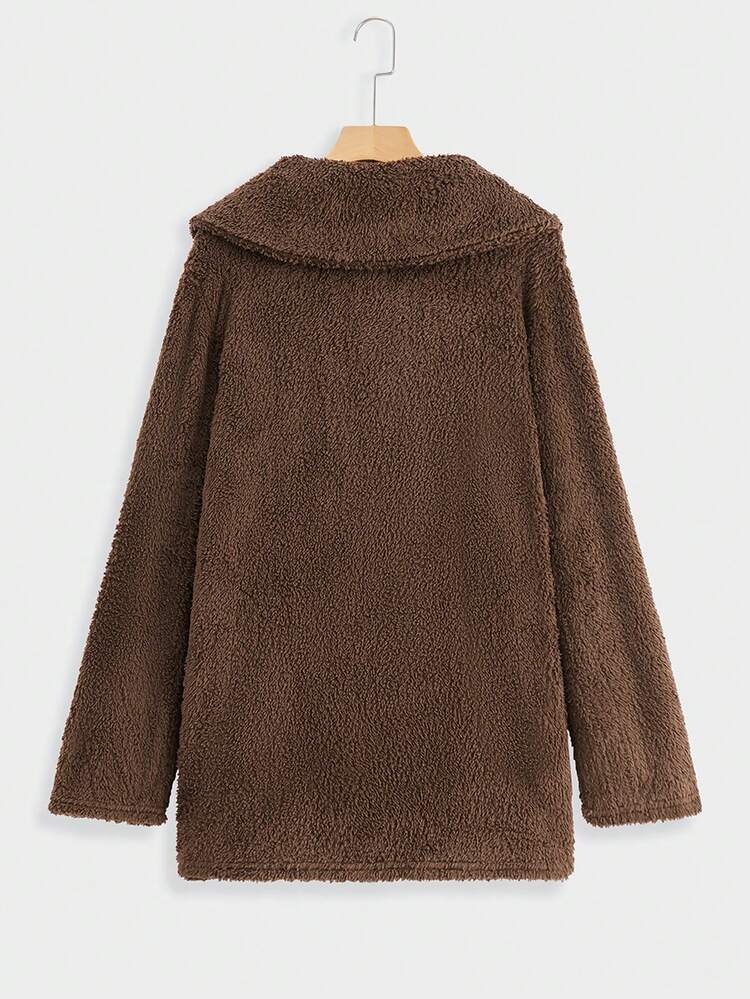 Asymmetrical Turn-Down Collar Plush Regular Fit Coat Fall Winter Cloth For Women