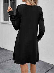 SHEIN LUNE 女士网眼撞色直筒连衣裙 - 黑色 - 查看 2