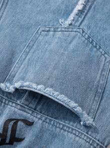 SHEINNeu Raw Trim Wide Leg Jeans - Blue - View 5