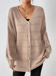 SHEIN Unity Loose And Casual Cardigan Sweater - Brown - View 7