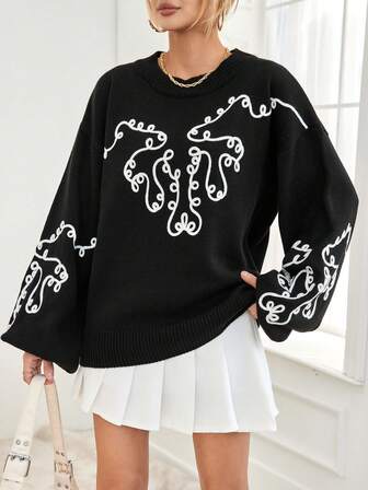 SHEIN Pull Femme À Motif Graphique À Épaules Tombantes