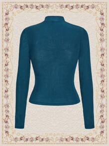 SHEIN DECDS 女款鎖孔領扭曲長袖t卹聖派翠克日三葉草幸運草圖案 - 綠色 - 查看 4