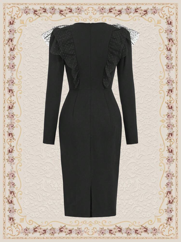 Mesh Contrast Long Sleeve Dress