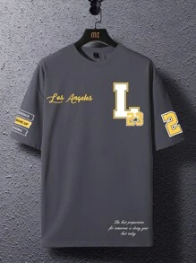 Manfinity EMRG 寬鬆版型男士標語圖案下垂肩t卹 - 深灰色 - 查看 2